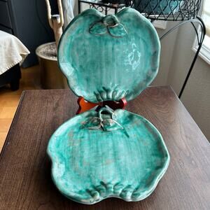 Vintage Stangl Terra Rose Art Pottery Green Apple Plates 3pc Set Unique Handmade